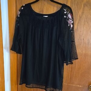 Black Embroidered Women's Top